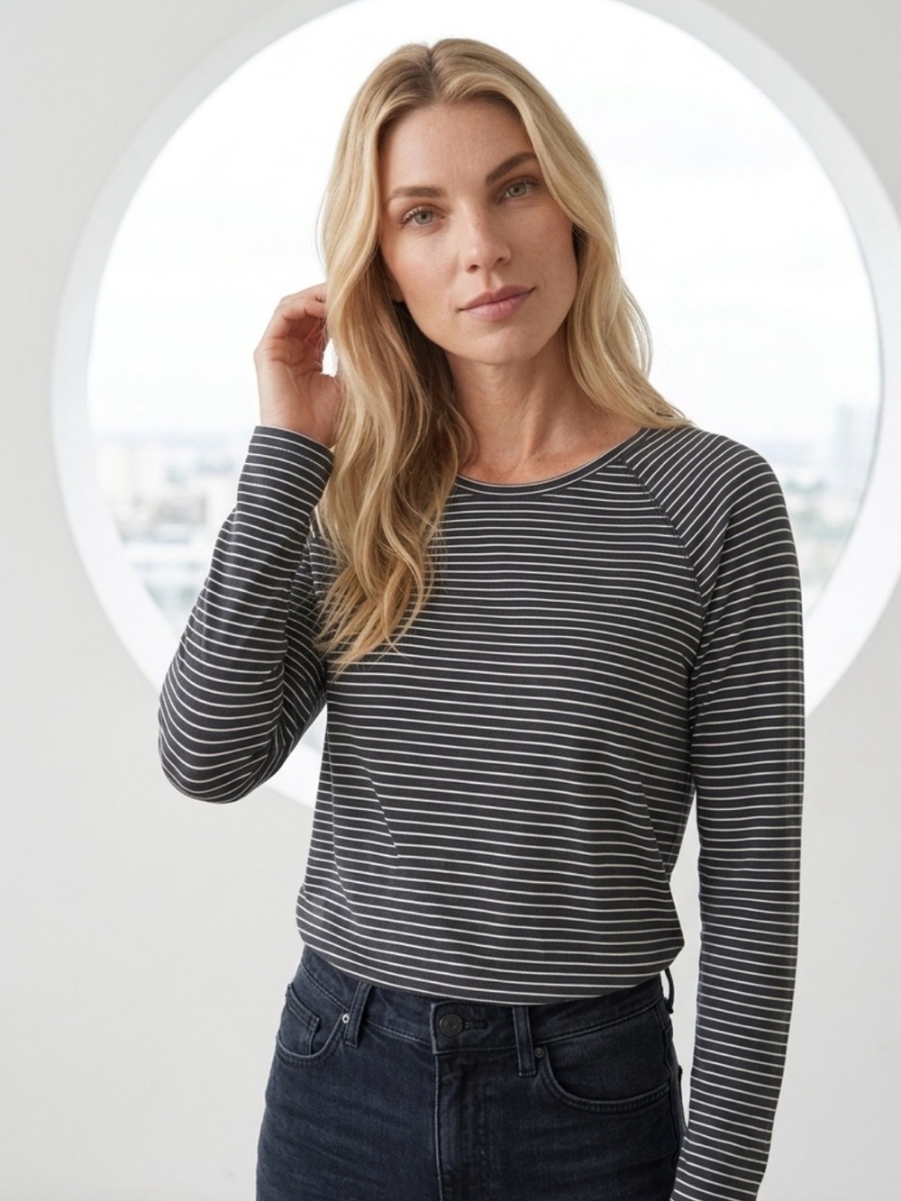 lululemon athletica Charcoal & White Striped Long-Sleeve Tee